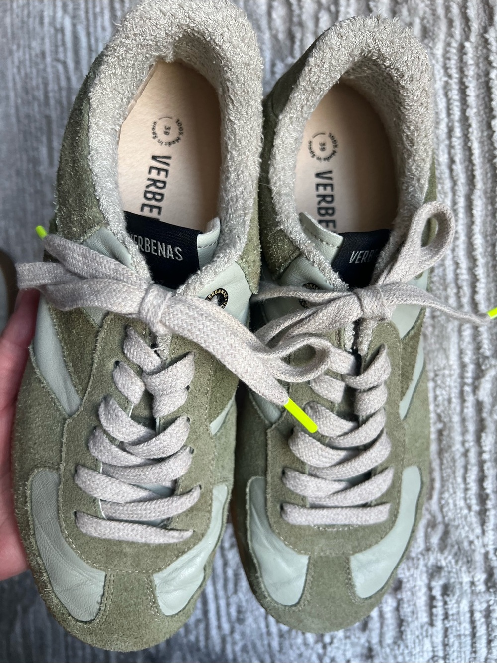 VERBENAS Olive Green Suede & Leather Sneakers